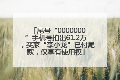 尾号“0000000”手机号拍出61.2万，买家“李小龙”已付尾款，仅享有使用权
